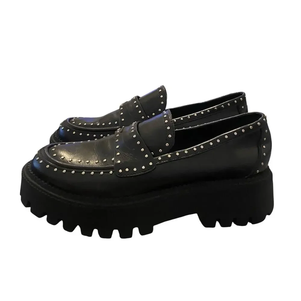 Women's DV Dolce Vita Size 7.5 Landun Lug Sole Platform Studded Chunky Loafers - Picture 3 of 9